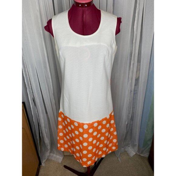 Dress Vintage 60s drop waist polka dot orange white - Picture 4 of 13